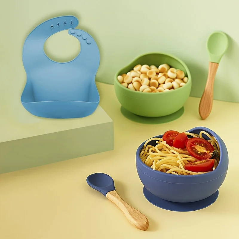 3pcs,Silicone Baby Feeding Set , Self-adjusting Silicone Bib, Silicone Suction Bowl, With Wooden Spoon
3pcs,Silicone Baby Feeding Set , Self-adjusting Silicone Bib, Silicone Suction Bowl, With Wooden Spoon