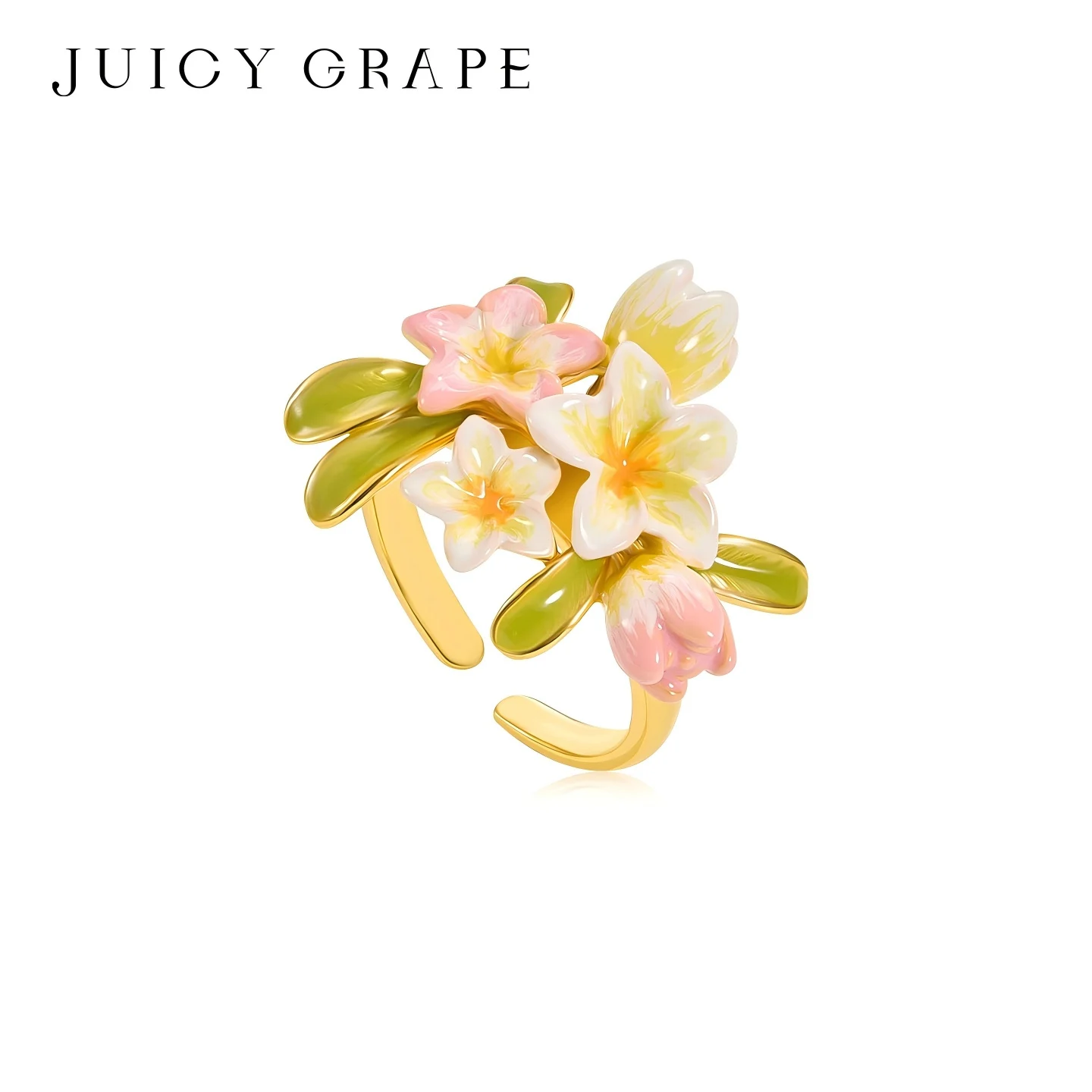 Juicy Grape Adjustable 18K Gold Plated Open Ring Handmade Enamel Plumeria Flower 3D Statement Jewelry Gift for Women
Juicy Grape Adjustable 18K Gold Plated Open Ring Handmade Enamel Plumeria Flower 3D Statement Jewelry Gift for Women