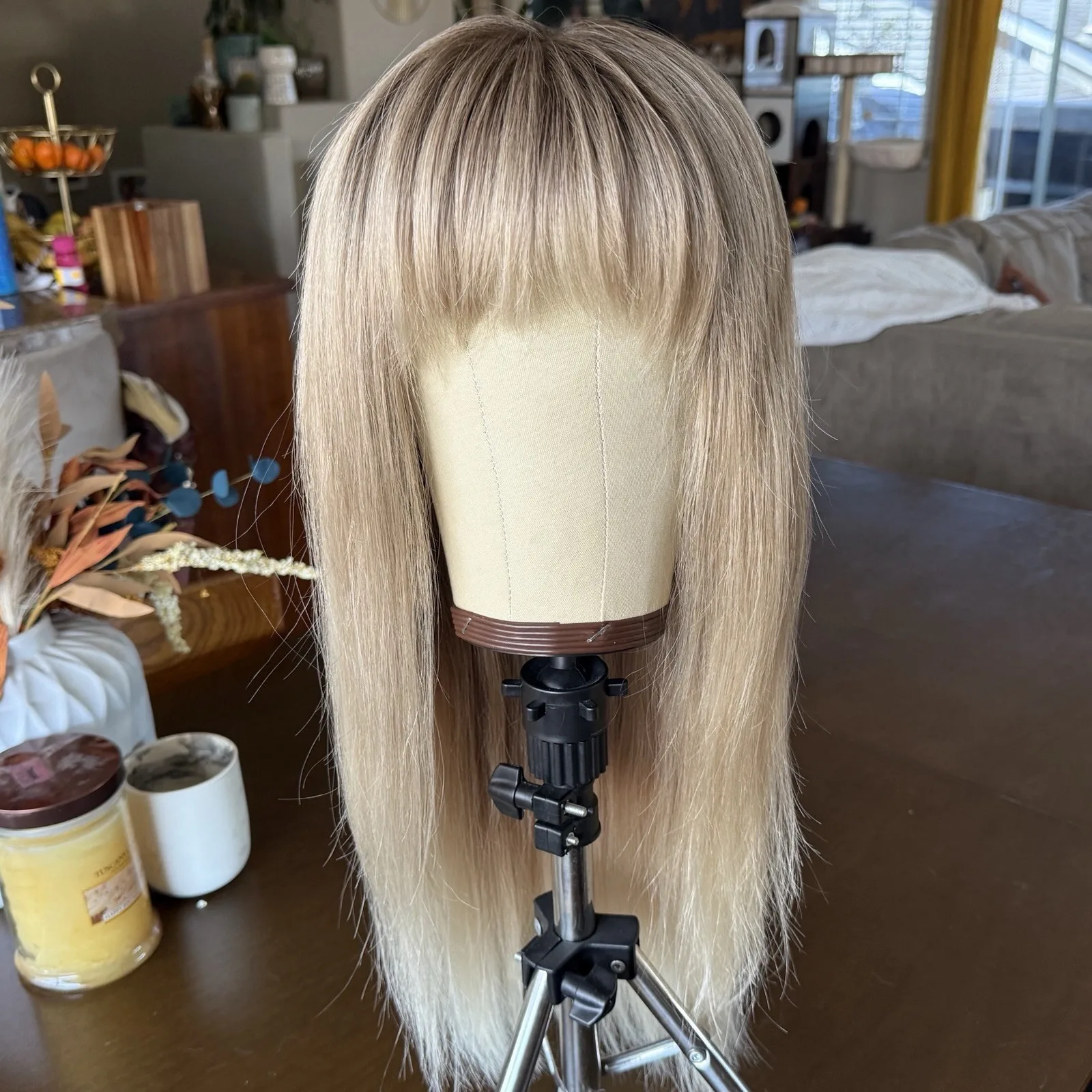 Female Platinum Blonde with Ash Brown Roots Natural Straight Lace Front Wig With Bangs Synthetic And Blend Fibre Mixed Cosplay
Female Platinum Blonde with Ash Brown Roots Natural Straight Lace Front Wig With Bangs Synthetic And Blend Fibre Mixed Cosplay