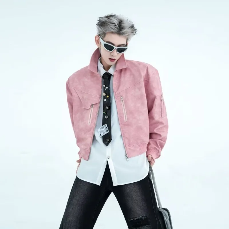 Vintage Pink Retro Motorcycle Leather Jacket for Men Short Leather Biker Coat with Distressed Wash Handsome Spring Autumn Style
Vintage Pink Retro Motorcycle Leather Jacket for Men Short Leather Biker Coat with Distressed Wash Handsome Spring Autumn Style