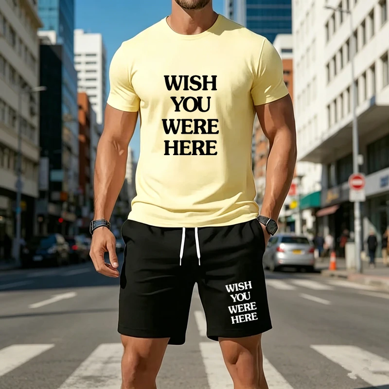 Men's summer breathable Mesh TShirt + Shorts Wish You Were Here Letter Print 2 Piece Outfit Men Casual Short Sleeve T Shirt
Men's summer breathable Mesh TShirt + Shorts Wish You Were Here Letter Print 2 Piece Outfit Men Casual Short Sleeve T Shirt