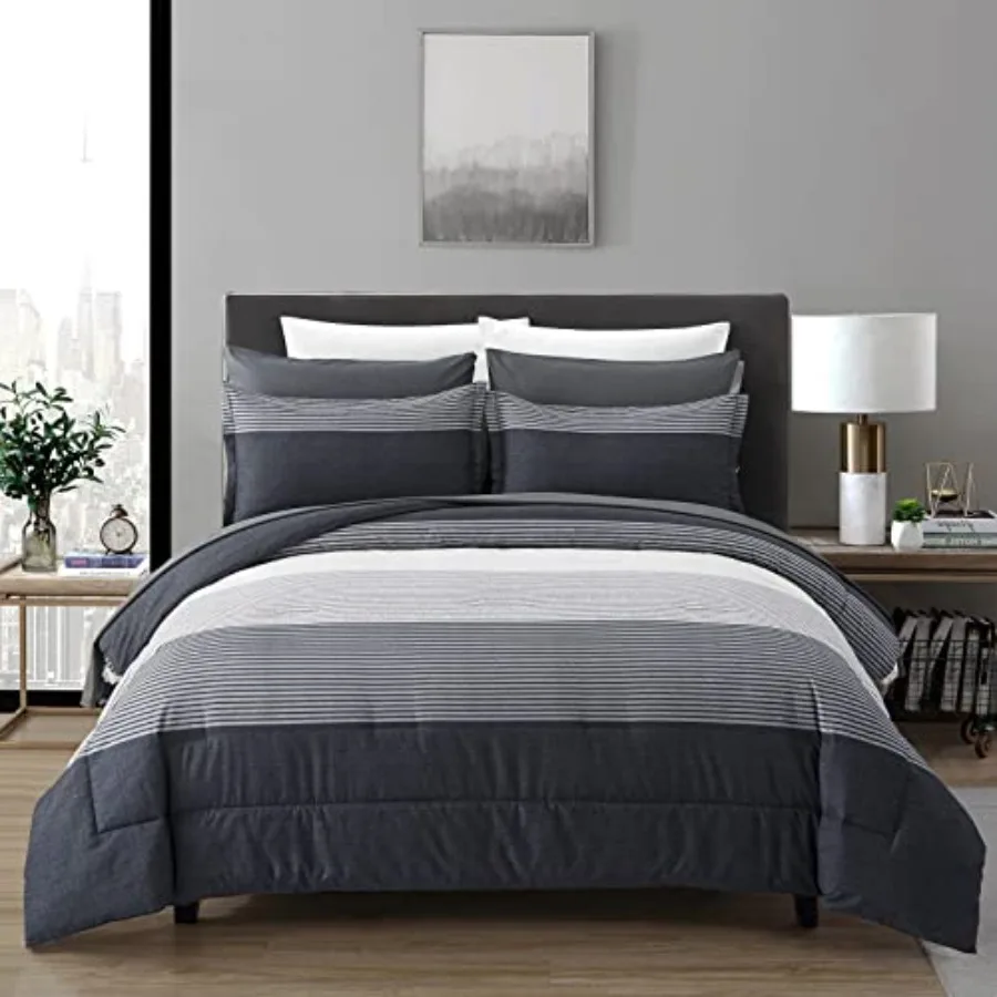 7 Pieces Bed in a Bag Size Comforter Set Lightweight Striped Microfiber Bedding Comforter Sets for Bed 1 Comforter 2 Pillowcase
7 Pieces Bed in a Bag Size Comforter Set Lightweight Striped Microfiber Bedding Comforter Sets for Bed 1 Comforter 2 Pillowcase