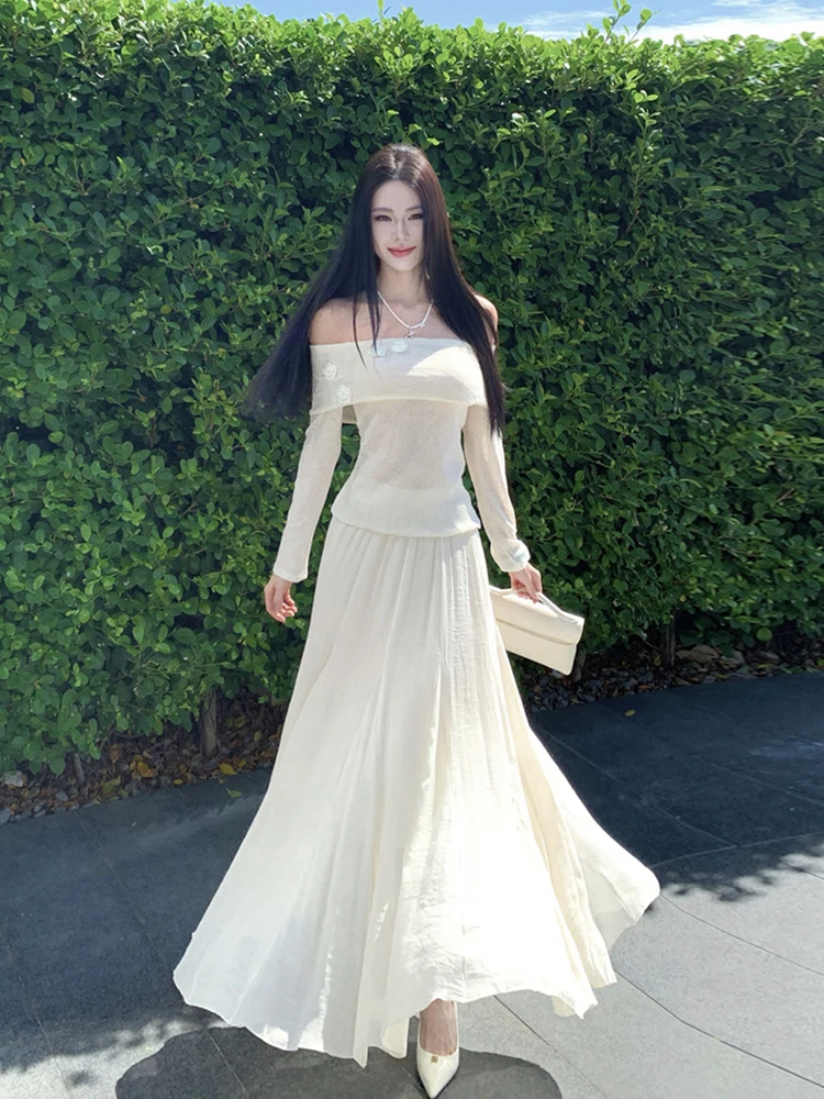 Salt Series Light Maturi Set Dr White Flower One oulder Long Sve Трикотажный топ Женская юбка-миди с широким подолом Комплект из двух предметов
Salt Series Light Maturi Set Dr White Flower One oulder Long Sve Трикотажный топ Женская юбка-миди с широким подолом Комплект из двух предметов