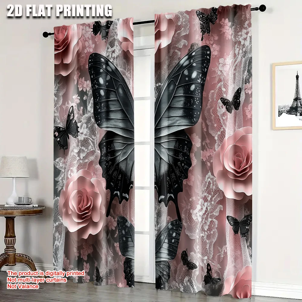 2pcs, Contemporary Curtains 2D print legant Pink Floral & Black Butterfly Machine Washable Fabric (without rod) Gifts for
2pcs, Contemporary Curtains 2D print legant Pink Floral & Black Butterfly Machine Washable Fabric (without rod) Gifts for