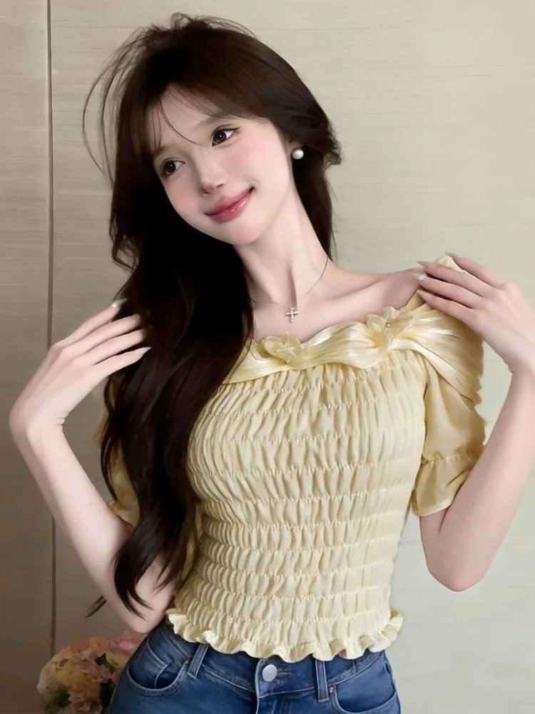 Женская футболка Pure Desire Style с одним открытым плечом, 3D-цветами, коротким рукавом, летняя, с завышенной талией, приталенная, укороченная
Женская футболка Pure Desire Style с одним открытым плечом, 3D-цветами, коротким рукавом, летняя, с завышенной талией, приталенная, укороченная