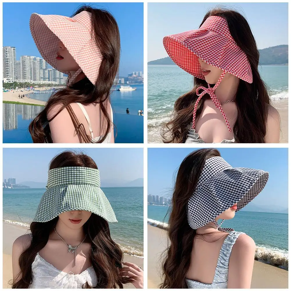 Summer Hats For Women Sun Hat Empty Top Plaid Breathable Sunscreen Windproof Rope Fashion Sunhat Beach Accessories Sunshade
Summer Hats For Women Sun Hat Empty Top Plaid Breathable Sunscreen Windproof Rope Fashion Sunhat Beach Accessories Sunshade