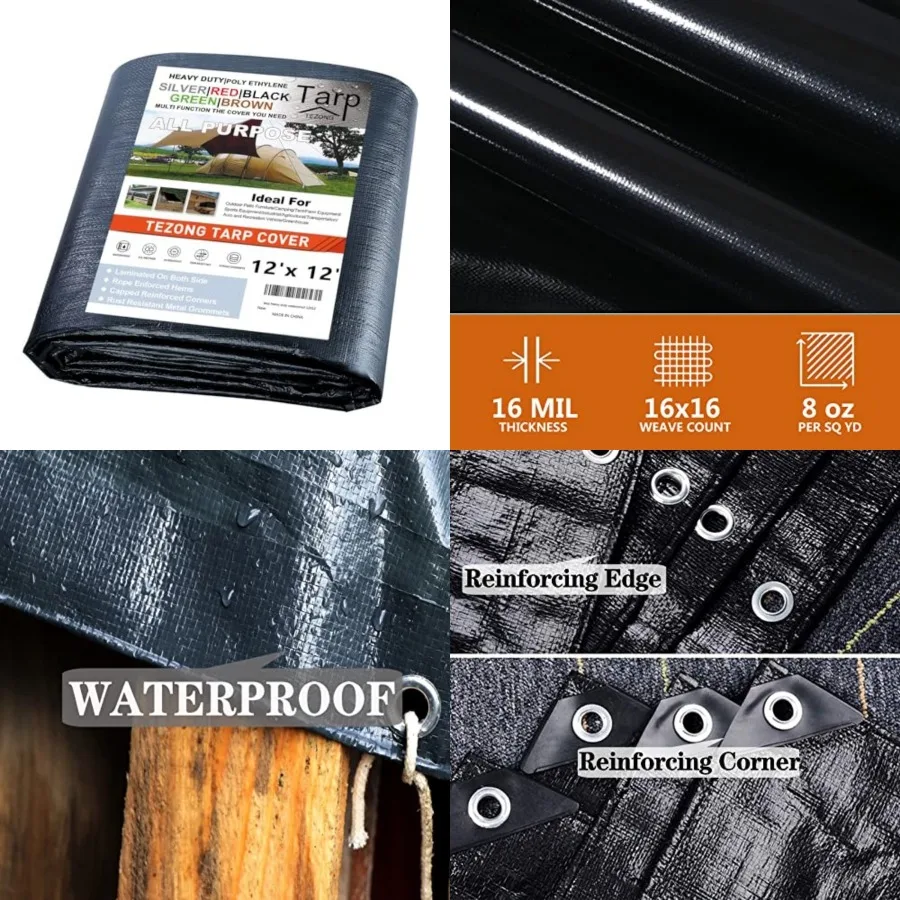 Tarps Heavy Duty Waterproof 12x12ft, Tarp 16MIL Plastic Tarpaulin Outdoor Tarp Cover for Emergency Rain, Patio Furniture, Wood,
Tarps Heavy Duty Waterproof 12x12ft, Tarp 16MIL Plastic Tarpaulin Outdoor Tarp Cover for Emergency Rain, Patio Furniture, Wood,