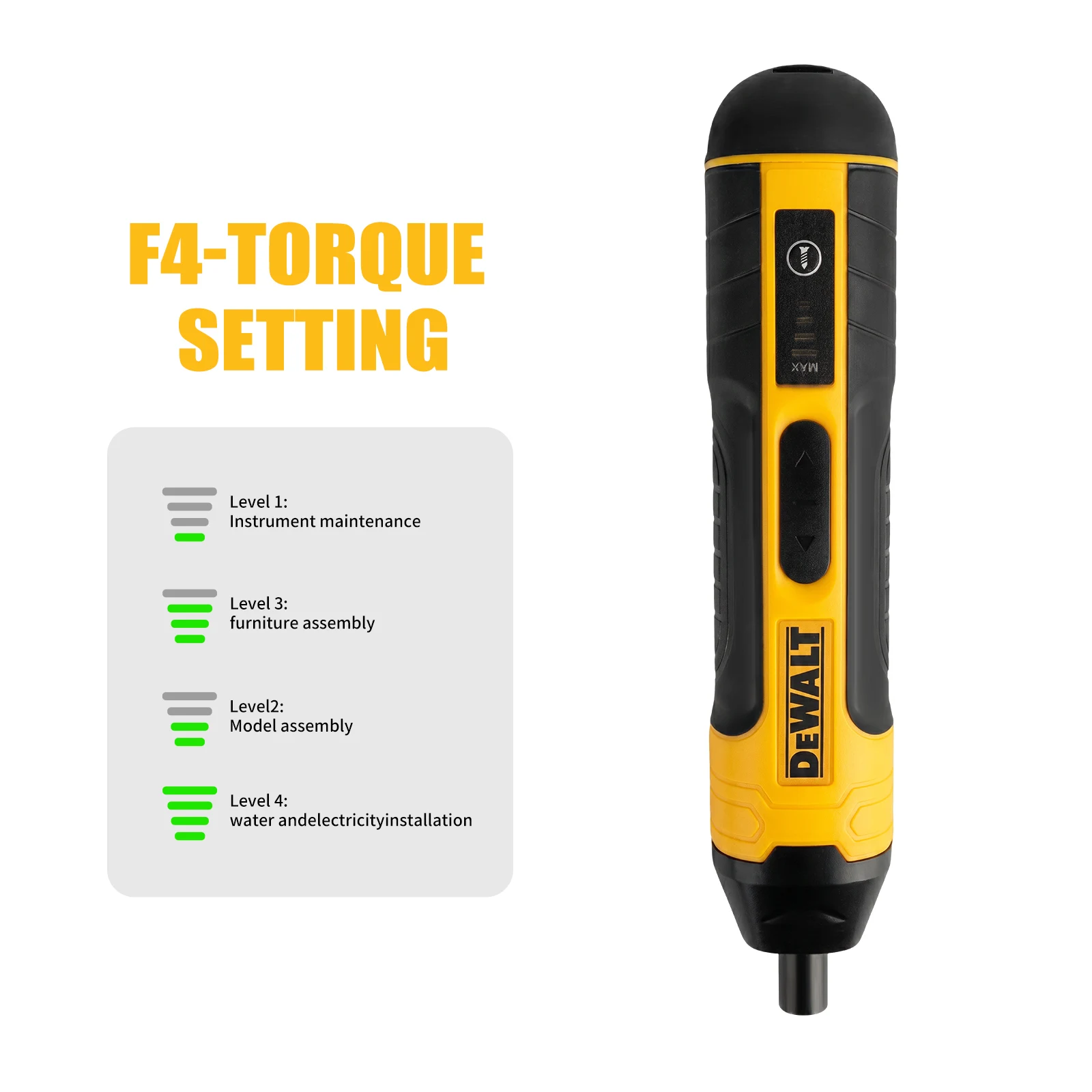 Dewalt Cordless Electric Screwdriver | 3.6V 5N.m Torque | 1/4" Chuck | 1300mAh Li - ion Battery
Dewalt Cordless Electric Screwdriver | 3.6V 5N.m Torque | 1/4" Chuck | 1300mAh Li - ion Battery