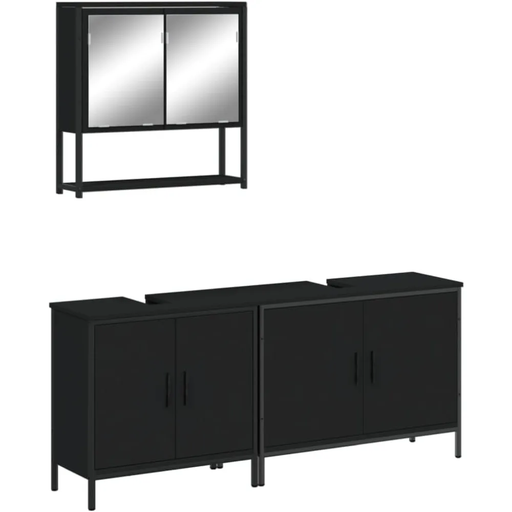 3-Piece Bathroom Furniture Set - Engineered Wood - Includes Black Wall-Mounted Mirror Cabinet and 2 Sink Cabinets, Ample
3-Piece Bathroom Furniture Set - Engineered Wood - Includes Black Wall-Mounted Mirror Cabinet and 2 Sink Cabinets, Ample