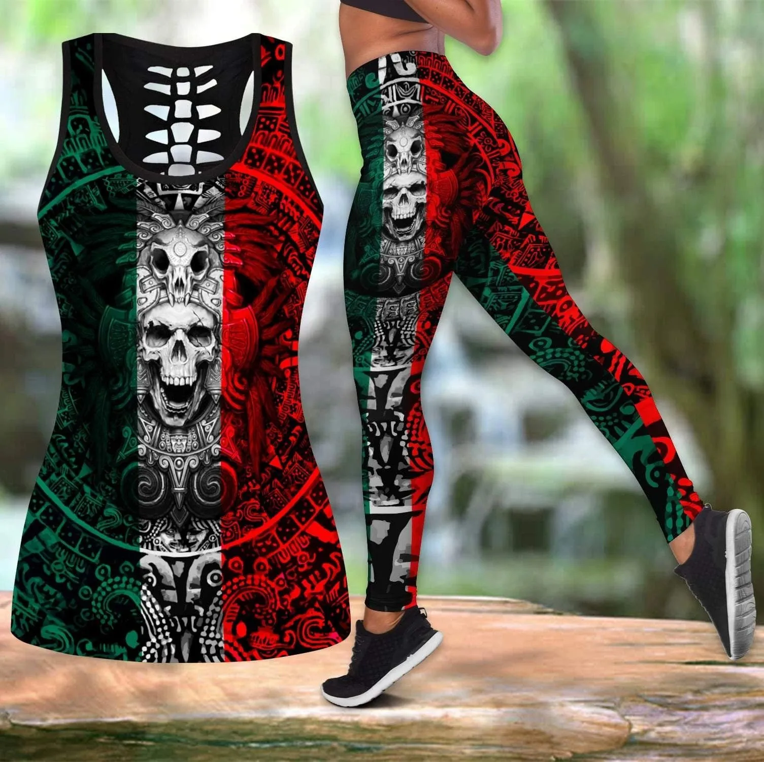 Mexican Aztec Warrior & Skull 3D Printed Hollow Tank Top & Leggings Set Fitness Female Full Length Leggings Yoga Pants YJK03
Mexican Aztec Warrior & Skull 3D Printed Hollow Tank Top & Leggings Set Fitness Female Full Length Leggings Yoga Pants YJK03