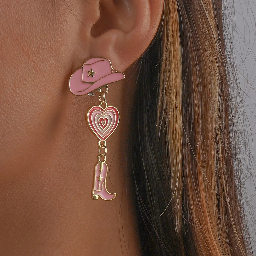 Trendy Creative Oil Dripping Hat Cowboy Boots Dangle Earrings For Women Charms Alloy Heart-shaped Pendant Ear Rings Jewelry Gift
Trendy Creative Oil Dripping Hat Cowboy Boots Dangle Earrings For Women Charms Alloy Heart-shaped Pendant Ear Rings Jewelry Gift