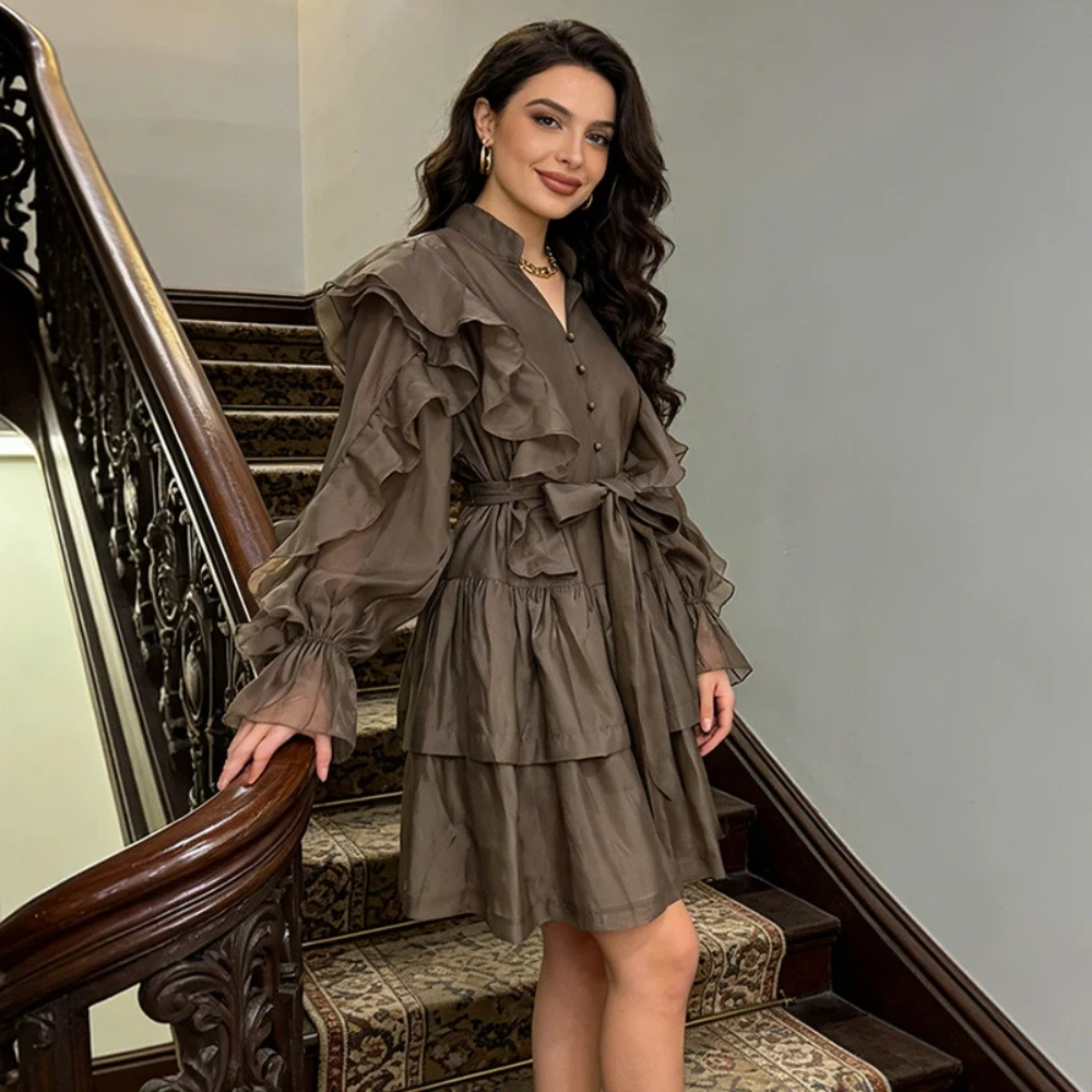 Винтажная элегантная однотонная утягивающая юбка с оборками и складками, мини-платье трапециевидной формы с длинными рукавами и высокой талией, вечерние платья для дня рождения
Винтажная элегантная однотонная утягивающая юбка с оборками и складками, мини-платье трапециевидной формы с длинными рукавами и высокой талией, вечерние платья для дня рождения