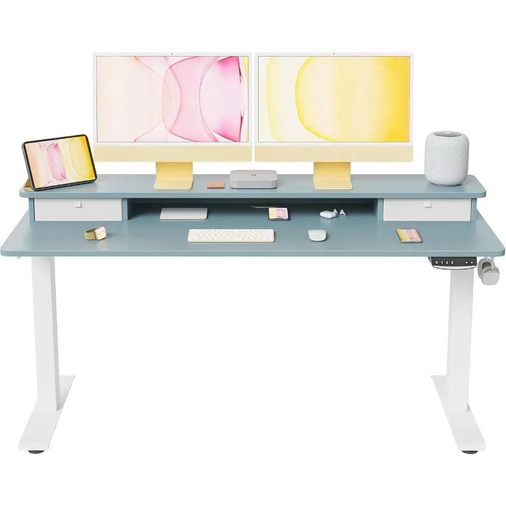 60 x 24 Inch Height Adjustable Electric Standing Desk with Double Drawer, Stand Up Desk with Storage Shelf, Sit Stand Desk, Blue
60 x 24 Inch Height Adjustable Electric Standing Desk with Double Drawer, Stand Up Desk with Storage Shelf, Sit Stand Desk, Blue