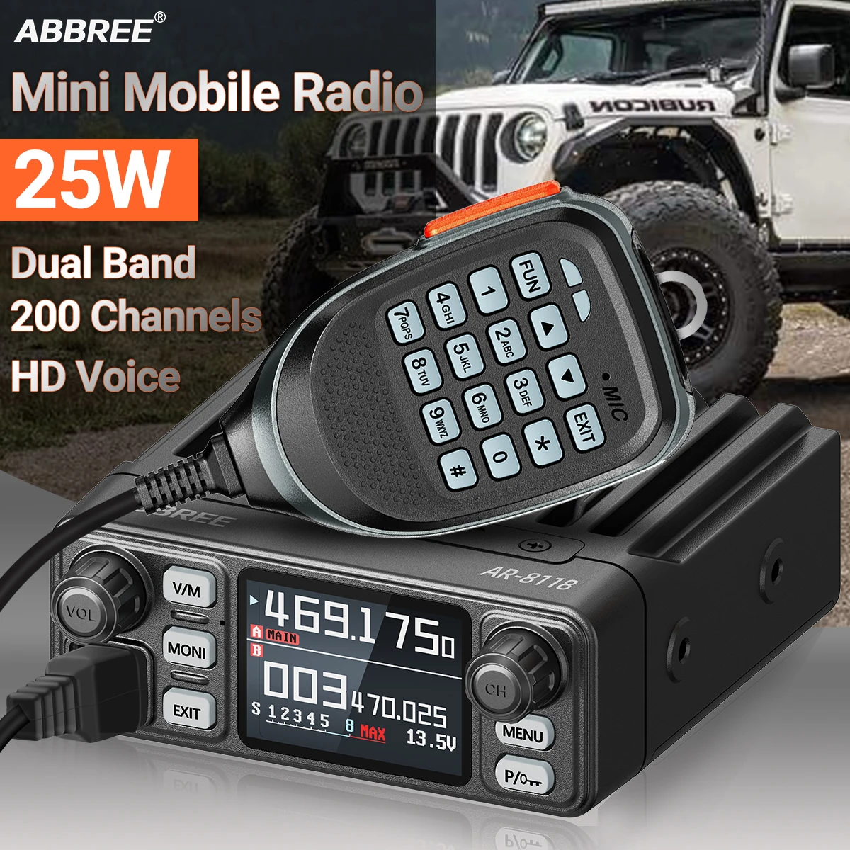 ABBREE AR-8118 Mini Mobile Radio 25W Dual Band UHF VHF 200 Channels HD Voice Dual PTT Transmission Portable Car Radio
ABBREE AR-8118 Mini Mobile Radio 25W Dual Band UHF VHF 200 Channels HD Voice Dual PTT Transmission Portable Car Radio