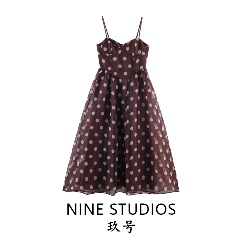 Fashionable Polka Dot Print Puffy Skirt Long Vintage Strap Dress Women's High Waist A-Line Dress City Commuting Casual Wear
Fashionable Polka Dot Print Puffy Skirt Long Vintage Strap Dress Women's High Waist A-Line Dress City Commuting Casual Wear
