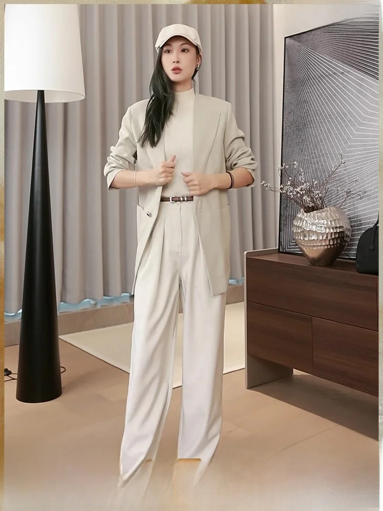 MeiYang Прямые брюки с двойной складкой и двойной пуговицей, повседневные длинные брюки с высокой талией на молнии из полиэфирного волокна
MeiYang Прямые брюки с двойной складкой и двойной пуговицей, повседневные длинные брюки с высокой талией на молнии из полиэфирного волокна