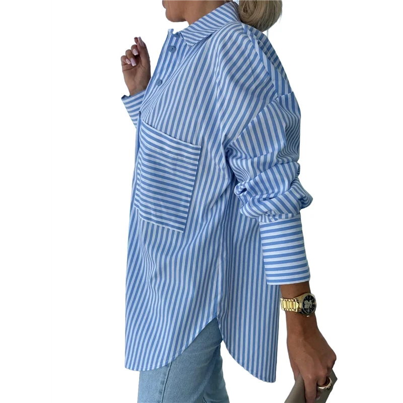 A83F-Женские полосатые рубашки на пуговицах с длинным рукавом и повседневным воротником, офисные деловые весенние блузки, топы
A83F-Женские полосатые рубашки на пуговицах с длинным рукавом и повседневным воротником, офисные деловые весенние блузки, топы