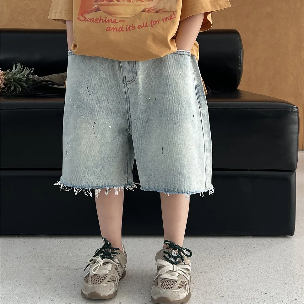 2025 New Summer Shorts for Boys with Paint Spots and Rough Edges Light Blue Denim Shorts for Children
2025 New Summer Shorts for Boys with Paint Spots and Rough Edges Light Blue Denim Shorts for Children