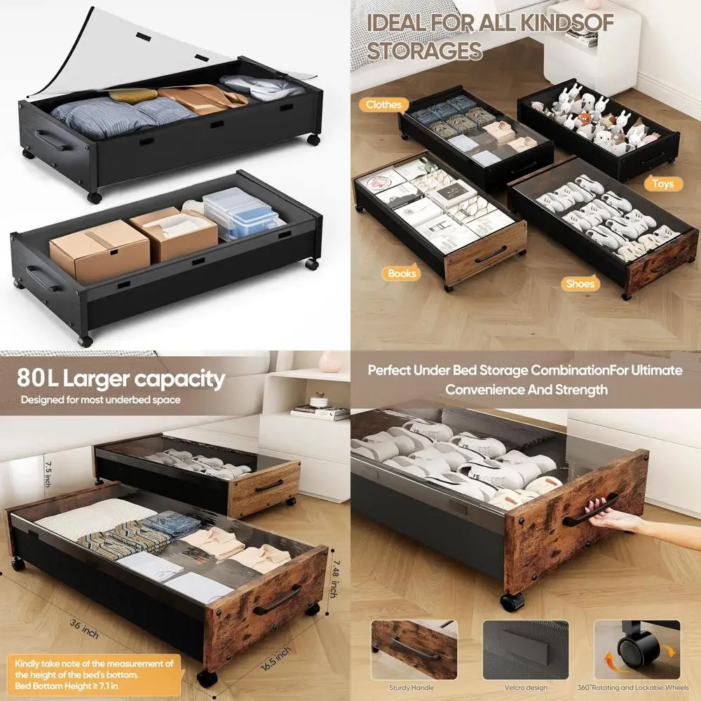 Набор из 2 больших выдвижных контейнеров для хранения под кроватью с прозрачными крышками для обуви, одежды и игрушек - длина 36 дюймов, черные
Набор из 2 больших выдвижных контейнеров для хранения под кроватью с прозрачными крышками для обуви, одежды и игрушек - длина 36 дюймов, черные