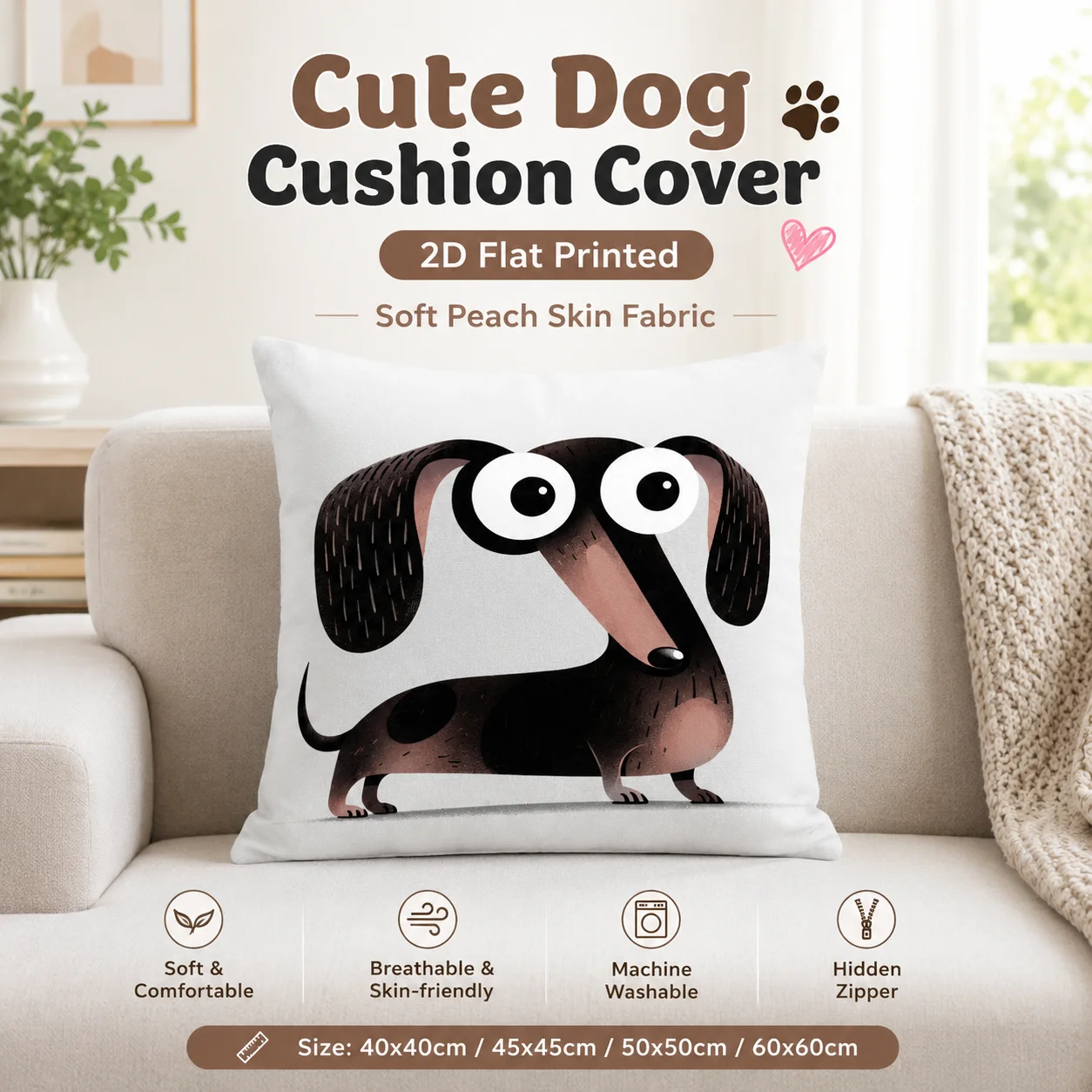 Cute Cartoon Dachshund Dog Pillowcase 2D Flat Printed Peach Skin Throw Cushion Cover For Sofa Couch Living Room Animal Decor
Cute Cartoon Dachshund Dog Pillowcase 2D Flat Printed Peach Skin Throw Cushion Cover For Sofa Couch Living Room Animal Decor