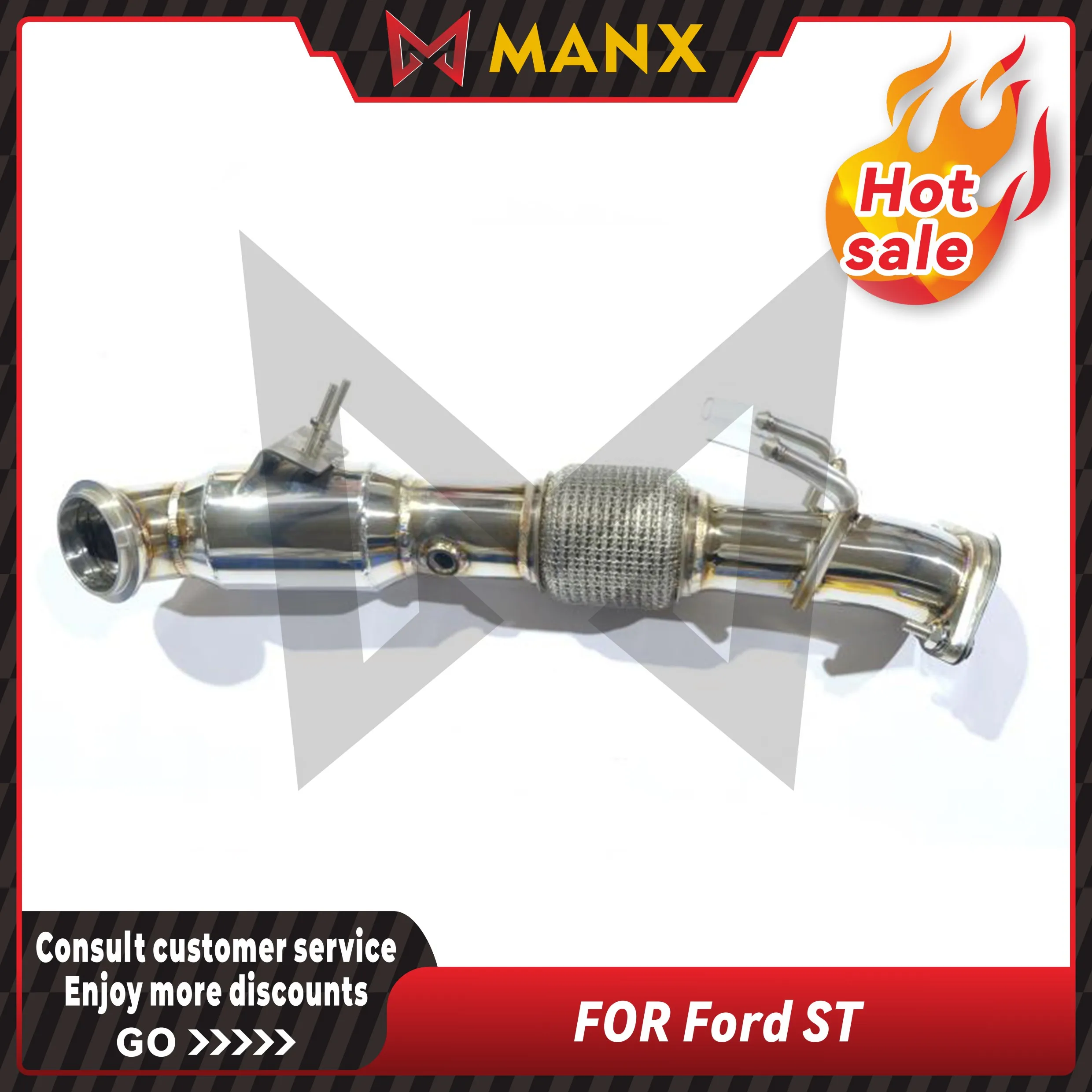 MANX Car Exhaust system for Ford ST Catalyzed Downpipe Catless Downpipe Stainless steels Performance exhaust pipe
MANX Car Exhaust system for Ford ST Catalyzed Downpipe Catless Downpipe Stainless steels Performance exhaust pipe