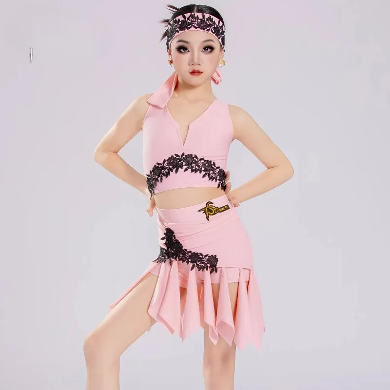 Girls Ballroom Dance Costume Pink Blue Lace Crop Top Irregular Skirt Latin Competition WearChildren Latin Dance Outfit Split Set
Girls Ballroom Dance Costume Pink Blue Lace Crop Top Irregular Skirt Latin Competition WearChildren Latin Dance Outfit Split Set