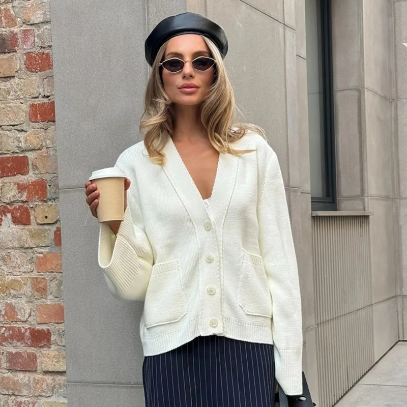 Talenza Women Knitted Cardigan Autumn White V-neck Single Breasted Casual Loose Knit Top Office Lady Streetwear Female Sweaters
Talenza Women Knitted Cardigan Autumn White V-neck Single Breasted Casual Loose Knit Top Office Lady Streetwear Female Sweaters