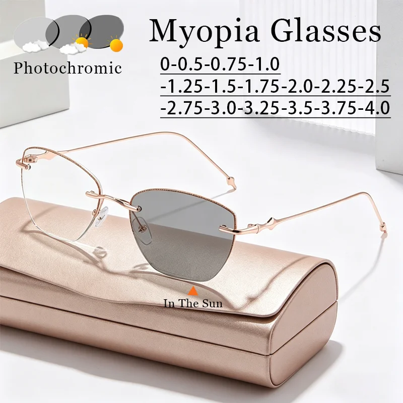 Ultra-Lightweight Frameless Photochromic Myopia Glasses Brand Designer Cat-Eye Frames Anti-blue Light Glasses Diopter 0 To -4.0
Ultra-Lightweight Frameless Photochromic Myopia Glasses Brand Designer Cat-Eye Frames Anti-blue Light Glasses Diopter 0 To -4.0