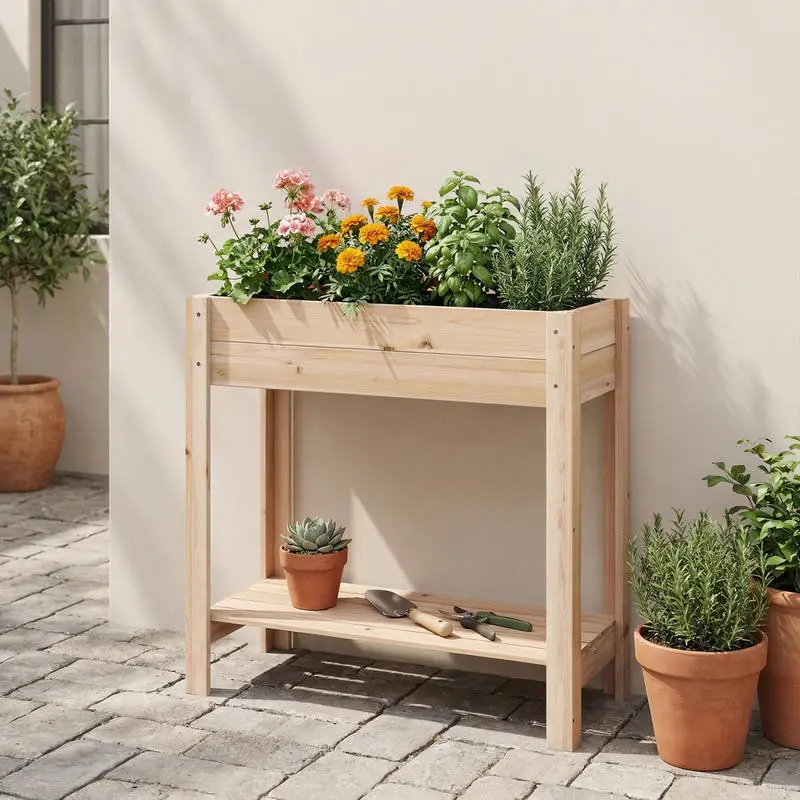 Wooden Raised Garden Bed with Legs and Storage Shelf
Wooden Raised Garden Bed with Legs and Storage Shelf