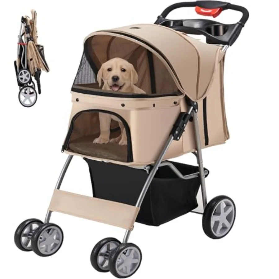 Pet Stroller for Medium/Small Dogs and Cats, Khaki Foldable 4-Wheel Jogger with Cup Holder, Storage Basket, Breathable Mesh, Al
Pet Stroller for Medium/Small Dogs and Cats, Khaki Foldable 4-Wheel Jogger with Cup Holder, Storage Basket, Breathable Mesh, Al