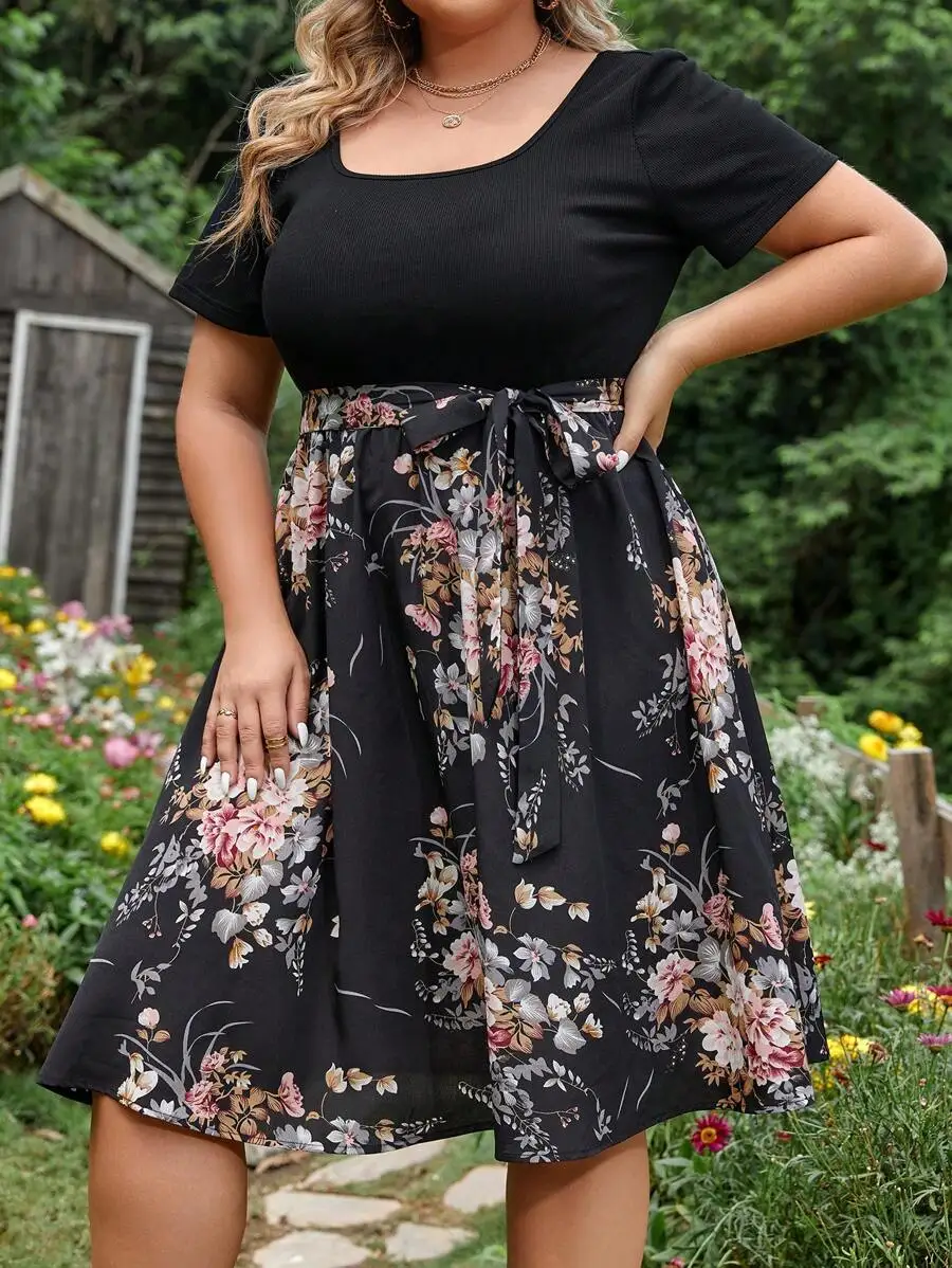 Floral Print Belted A-Line Dress With Short Sleeve Summer Casual Women
Floral Print Belted A-Line Dress With Short Sleeve Summer Casual Women