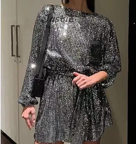 Solid Fashion Sequin Round Neck Womens Dresses Slim Tie Waist Short Dress Banquet Reunion Woman Clothing Summer 2023
Solid Fashion Sequin Round Neck Womens Dresses Slim Tie Waist Short Dress Banquet Reunion Woman Clothing Summer 2023