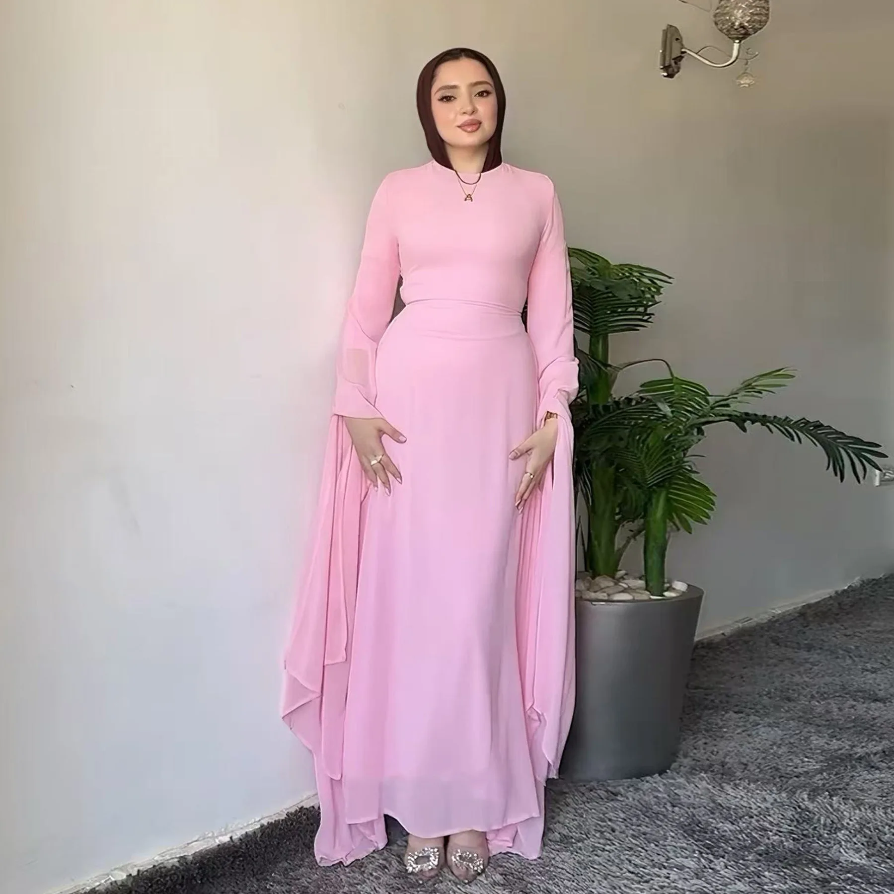 Eid Chiffon Muslim Dress Women Abaya Khimar Jilbab Kaftan Robe Lace-up Evening Dresses Ramadan Hijab Abayas Kimono Islam Clothes
Eid Chiffon Muslim Dress Women Abaya Khimar Jilbab Kaftan Robe Lace-up Evening Dresses Ramadan Hijab Abayas Kimono Islam Clothes
