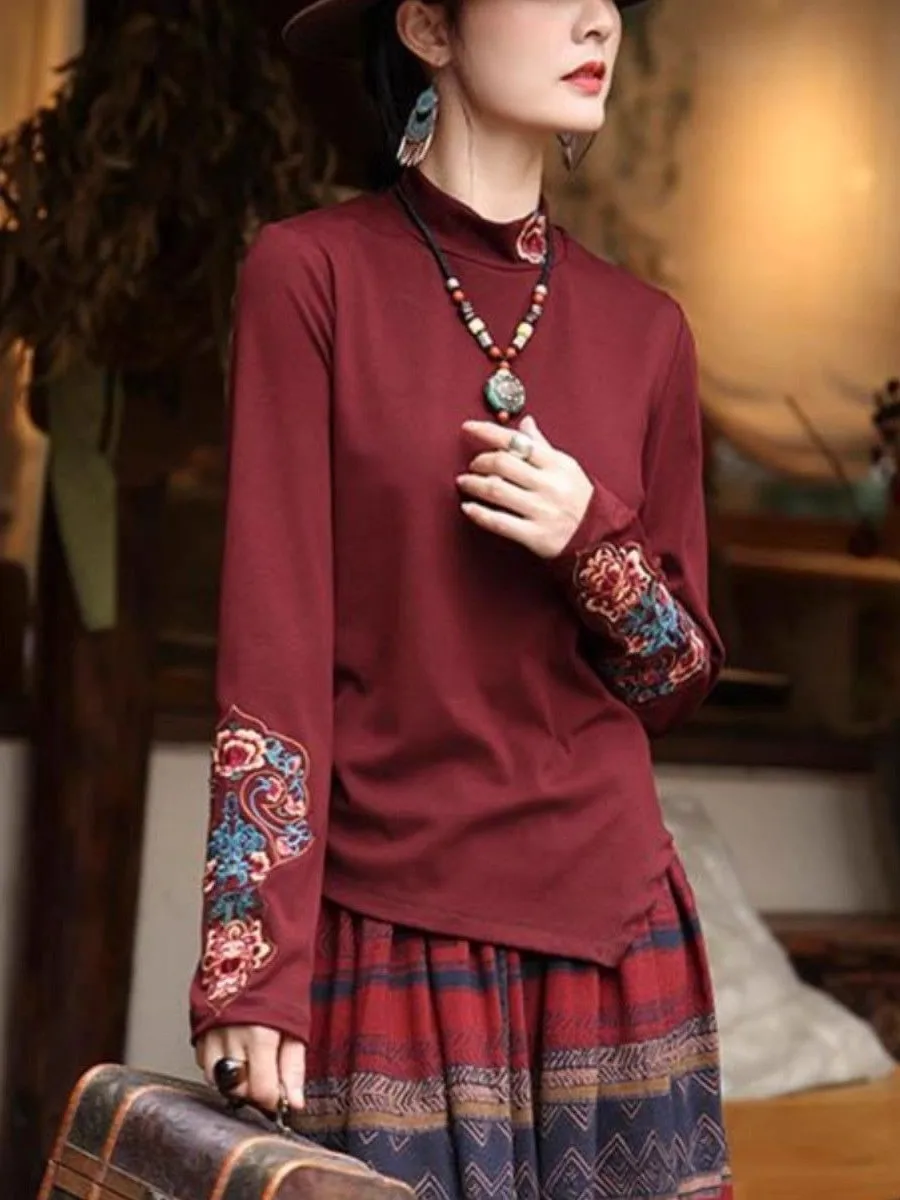 Autumn Winter New Style Artistic Ethnic Long Sleeve T-Shirt Women Double Sided Velvet New Chinese Embroidery Parka Inner Top
Autumn Winter New Style Artistic Ethnic Long Sleeve T-Shirt Women Double Sided Velvet New Chinese Embroidery Parka Inner Top