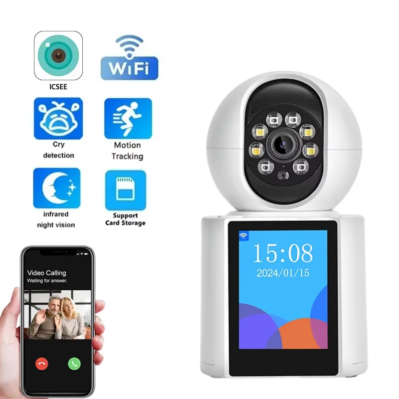 2K 3MP WIFI PTZ Camera Wireless Security Protection Video Call SOS 2.8 Inch Screen Button Call PTZ Auto Tracking Baby Monitor
2K 3MP WIFI PTZ Camera Wireless Security Protection Video Call SOS 2.8 Inch Screen Button Call PTZ Auto Tracking Baby Monitor