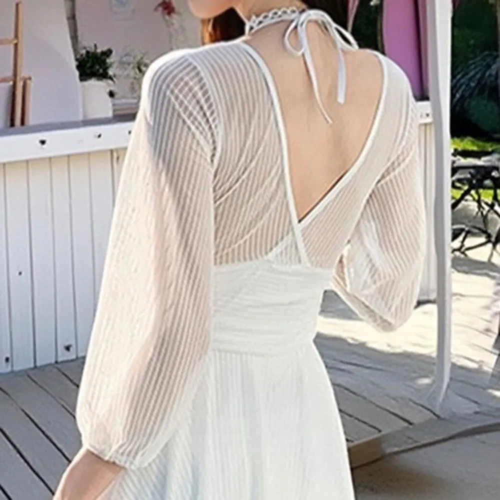 Transparent Long Sleeve Skirt Swimsuit Backless V-neck Lace-up Skirt Bathing Suit Hanging Neck Slim Fit Beachwear Clothing
Transparent Long Sleeve Skirt Swimsuit Backless V-neck Lace-up Skirt Bathing Suit Hanging Neck Slim Fit Beachwear Clothing