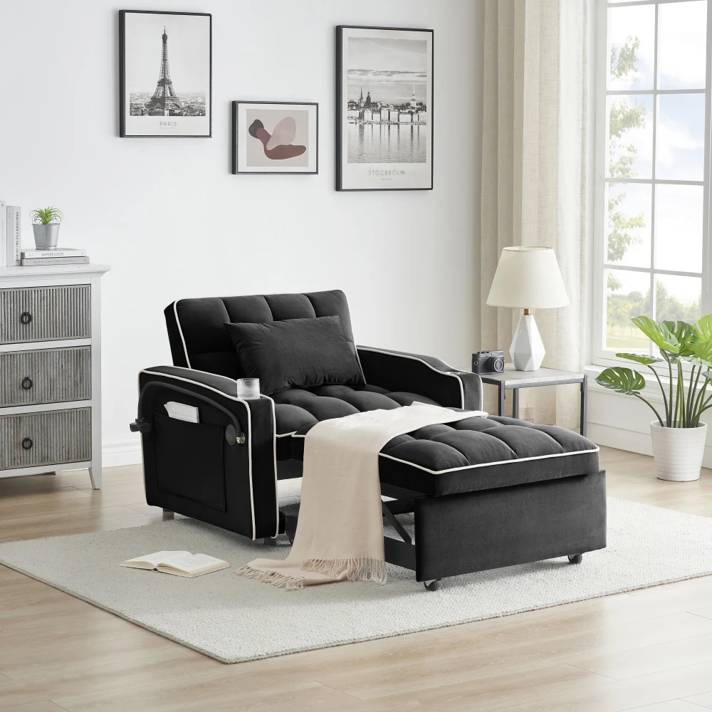 Modern sofa , velvet pull-out bed, adjustable back and with USB port and ashtray and swivel phone stand black,Living Room Sofas
Modern sofa , velvet pull-out bed, adjustable back and with USB port and ashtray and swivel phone stand black,Living Room Sofas