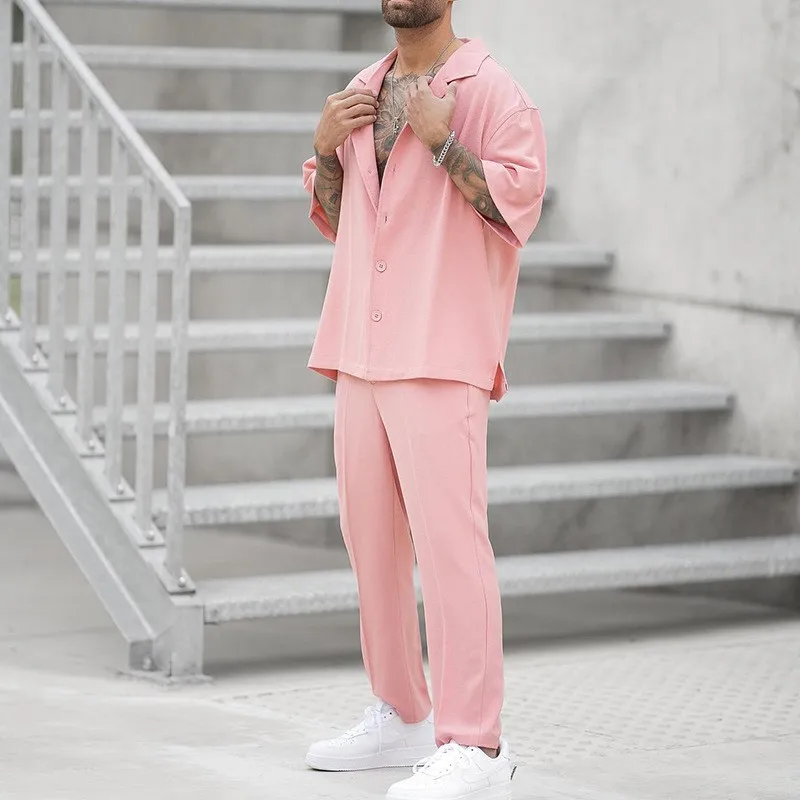 Solid Short Sleeve Two-Piece Set Men Simple New Cuban Collar Loose Shirt + Pants Casual Summer Streetwear Vacation Men's Outfit
Solid Short Sleeve Two-Piece Set Men Simple New Cuban Collar Loose Shirt + Pants Casual Summer Streetwear Vacation Men's Outfit