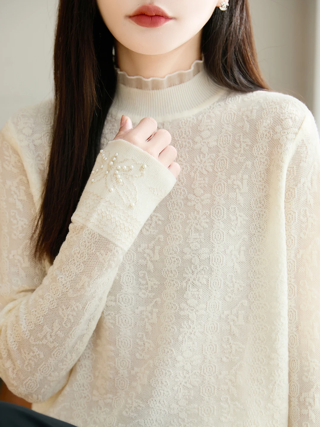 Soft Knitted Lace Embroidery Base irt Women's Faion Slimming Inner Wear Warm Sweater French Sle Long Sve High Collar
Soft Knitted Lace Embroidery Base irt Women's Faion Slimming Inner Wear Warm Sweater French Sle Long Sve High Collar