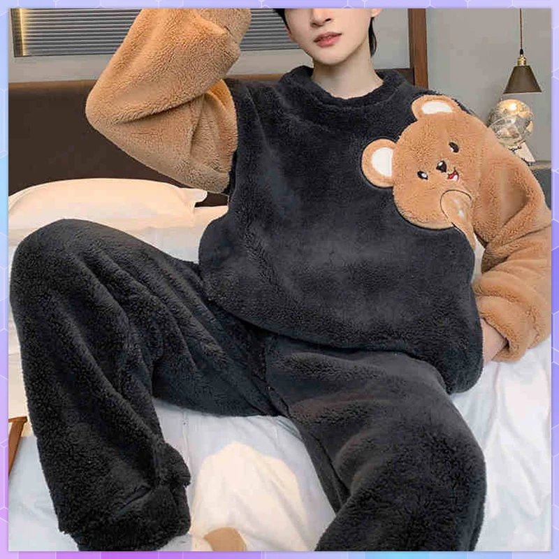 Cartoon Winter Sleepwear Long Sleeve Thicken Flannel Warm Pajamas For Men Pajama With Trousers Sets Coral Velvet Home Wear Pants
Cartoon Winter Sleepwear Long Sleeve Thicken Flannel Warm Pajamas For Men Pajama With Trousers Sets Coral Velvet Home Wear Pants