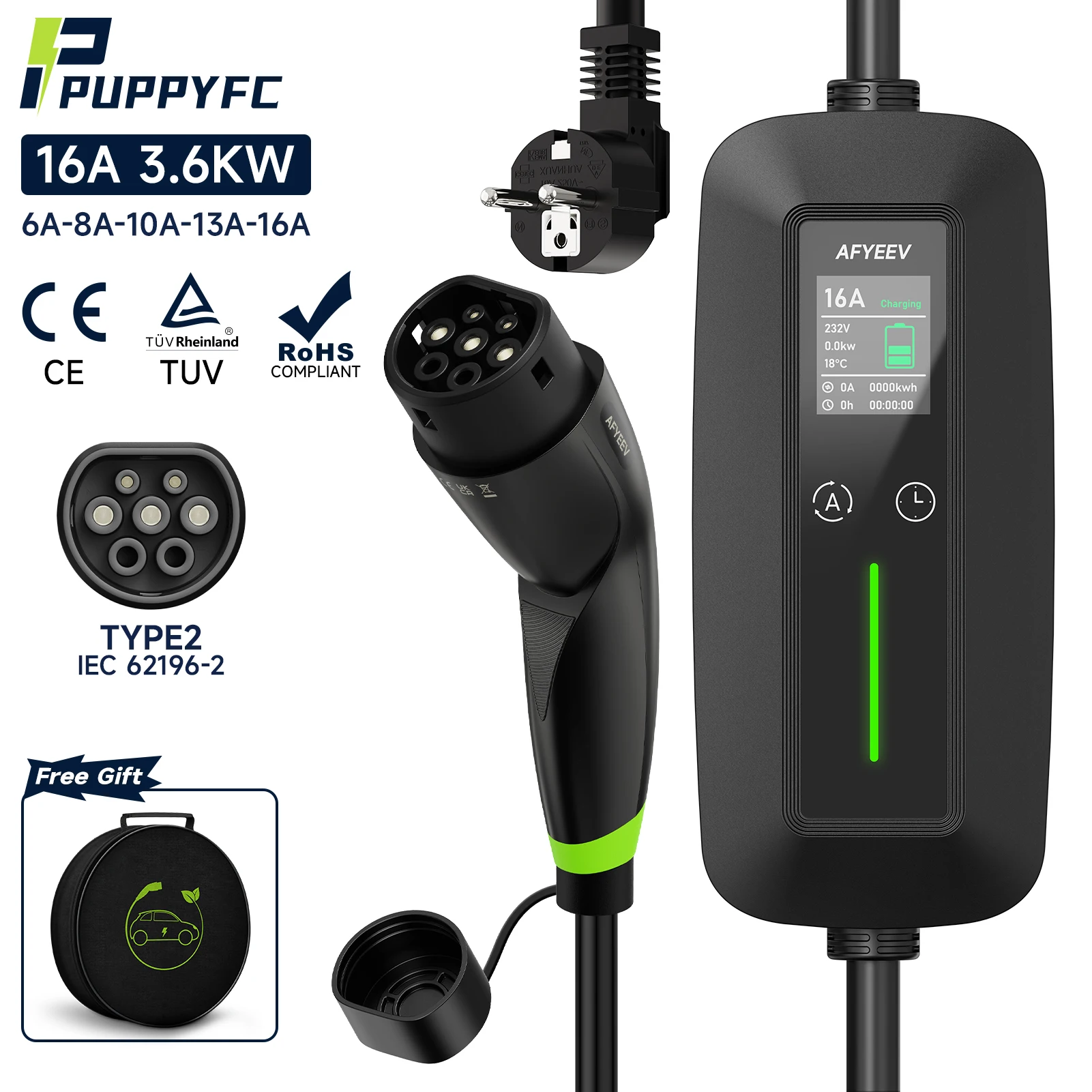 Puppyfc 16A 3.6KW EV Portable Charger Type1 Type2 GBT EVSE IEC62196-2 Car Wallbox Charging Station for Electric Vehicle
Puppyfc 16A 3.6KW EV Portable Charger Type1 Type2 GBT EVSE IEC62196-2 Car Wallbox Charging Station for Electric Vehicle