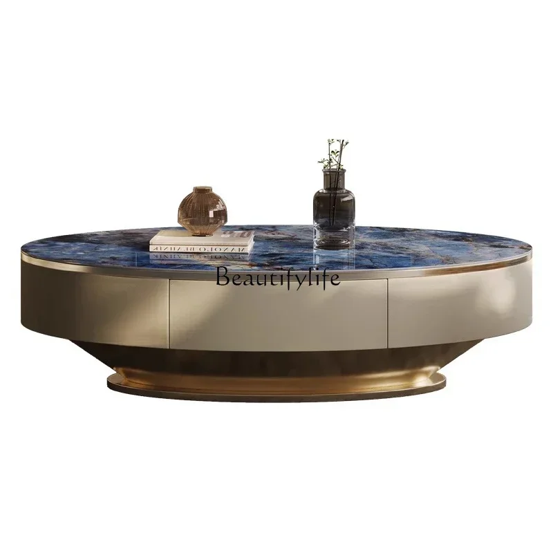 Italian light luxury rock slab coffee table oval size apartment senior saddle leather rock slab coffee table 
Italian light luxury rock slab coffee table oval size apartment senior saddle leather rock slab coffee table