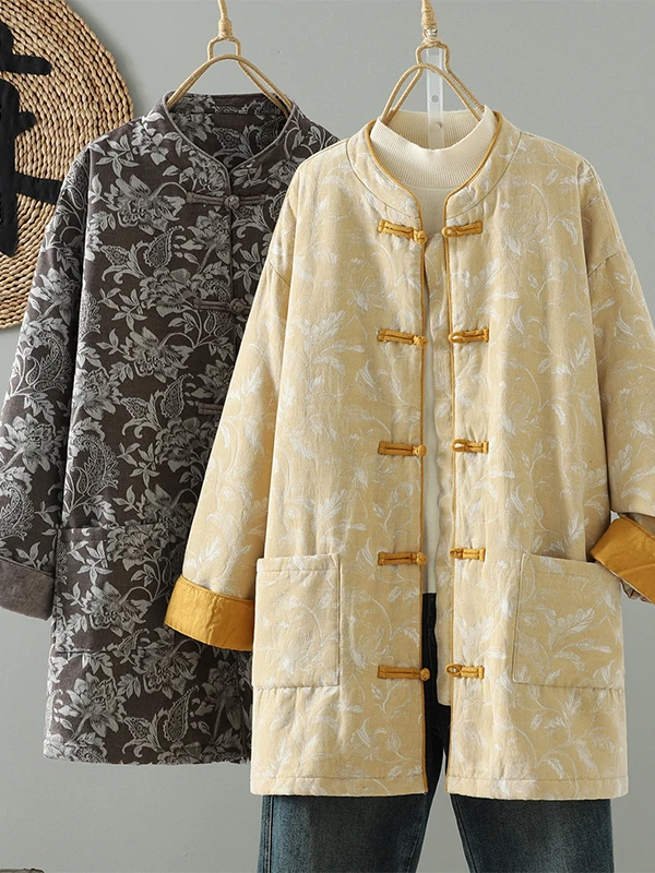 Thiened Floral Print Cotton Jaet Women's Stand Collar Button up Winter Coat Retro Sle Long Sve Mid-Length Coat
Thiened Floral Print Cotton Jaet Women's Stand Collar Button up Winter Coat Retro Sle Long Sve Mid-Length Coat