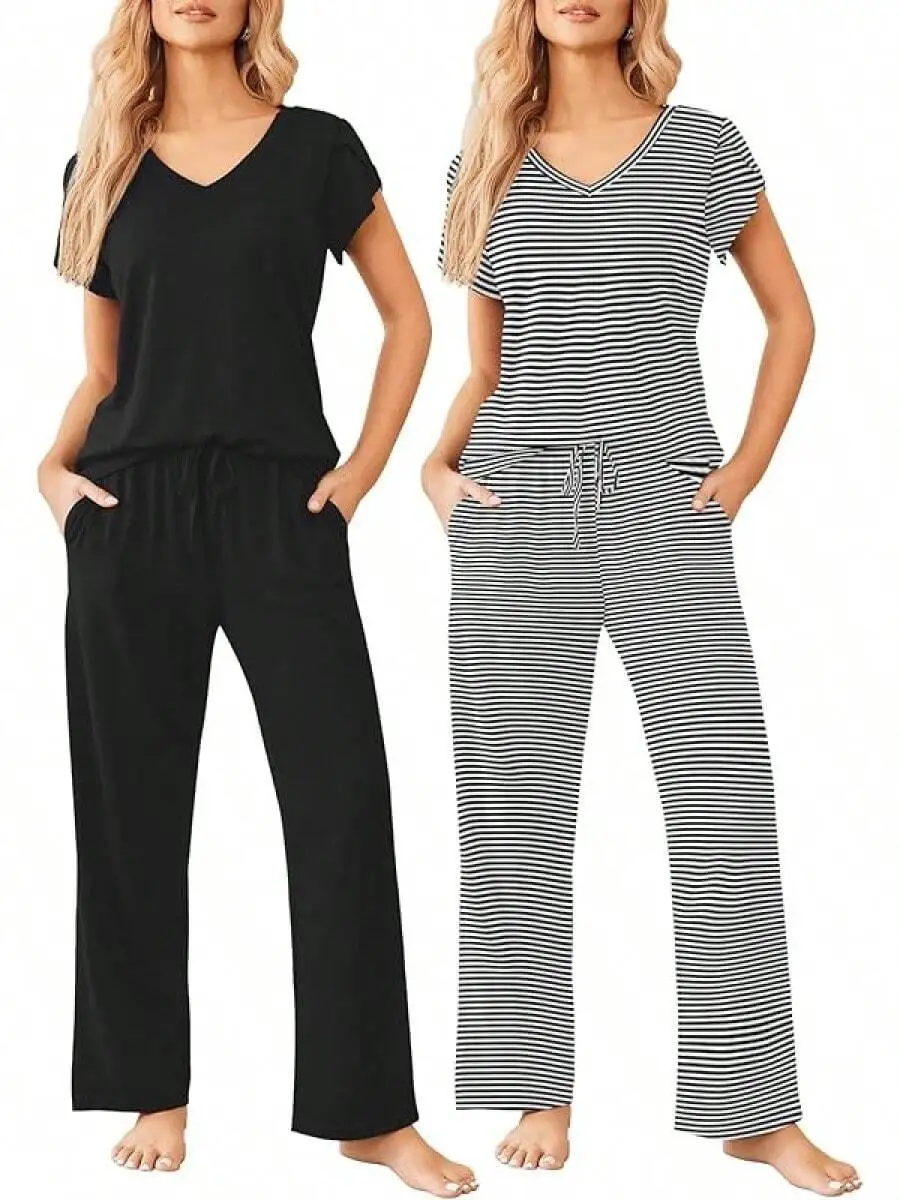 2 Pack Women Short Sleeve V-Neck Sleepwear Sets With Pants Soft Lounge Pajama S-XXL
2 Pack Women Short Sleeve V-Neck Sleepwear Sets With Pants Soft Lounge Pajama S-XXL