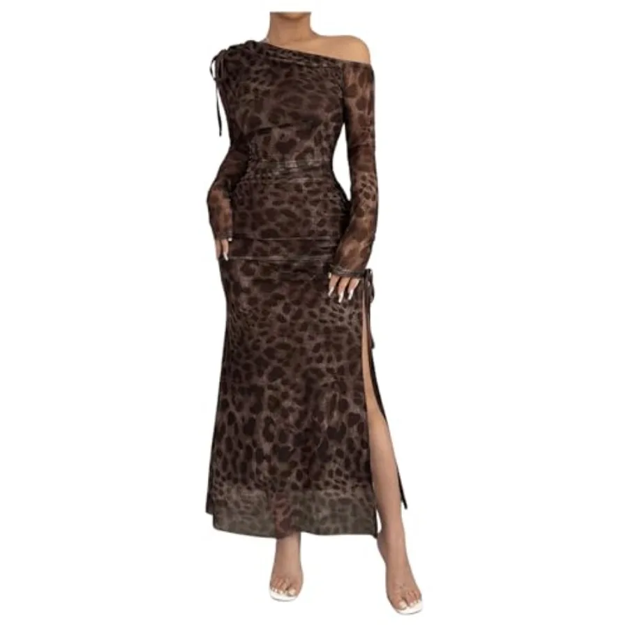 Milumia Women's Leopard Mesh Asymmetrical Neck Maxi Dress Long Sleeve Drawstring Slit Thigh Dresses
Milumia Women's Leopard Mesh Asymmetrical Neck Maxi Dress Long Sleeve Drawstring Slit Thigh Dresses