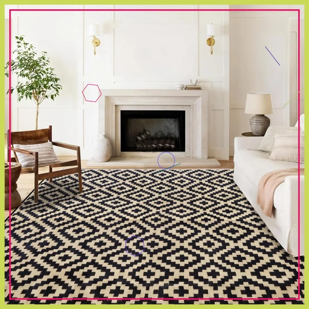 Waterproof Outdoor Rug 8x10 ft, Plastic Reversible Mat for Patio, RV, Camping, Beach - Black & Beige
Waterproof Outdoor Rug 8x10 ft, Plastic Reversible Mat for Patio, RV, Camping, Beach - Black & Beige