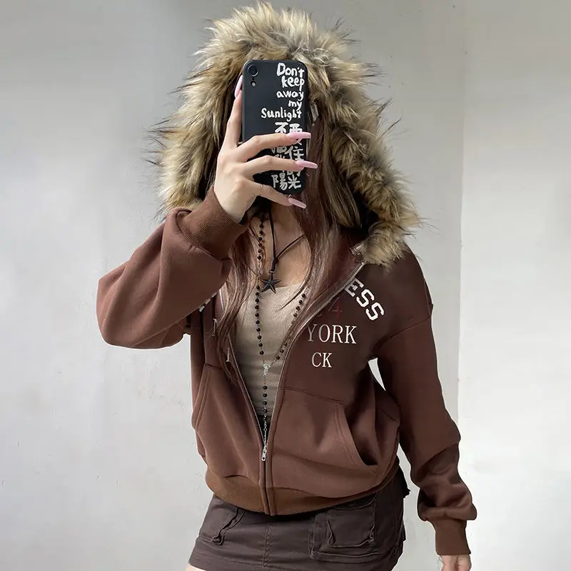 American Style Vintage Women High Street Hoody Jacket Patchwork Hooded Fur Collar Chic Chaquetas Zipper Letter Print Coat Y2k
American Style Vintage Women High Street Hoody Jacket Patchwork Hooded Fur Collar Chic Chaquetas Zipper Letter Print Coat Y2k
