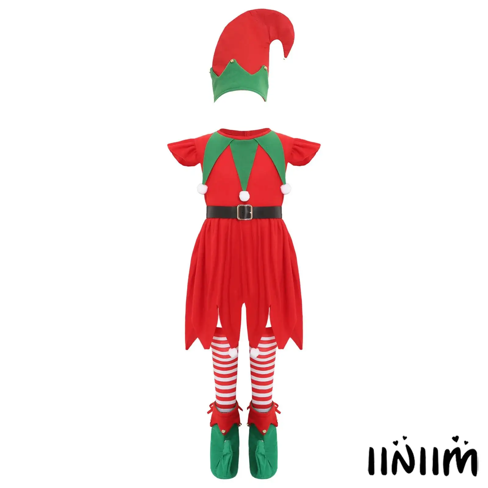 Girls Christmas Elf Costume Set Santa Helper Dress Ruffled Flying Sleeve Dress with Belt Girls Xmas Thigh Socks Hat Elf Shoes
Girls Christmas Elf Costume Set Santa Helper Dress Ruffled Flying Sleeve Dress with Belt Girls Xmas Thigh Socks Hat Elf Shoes