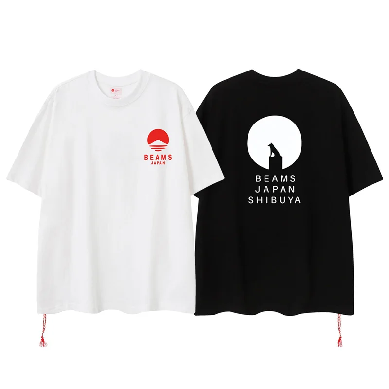 Loose Casual Cotton Short Sleeve Beams T-shirts Small Red Rope Series Chest Back Print Streetwear Men Women Top Tee 
Loose Casual Cotton Short Sleeve Beams T-shirts Small Red Rope Series Chest Back Print Streetwear Men Women Top Tee