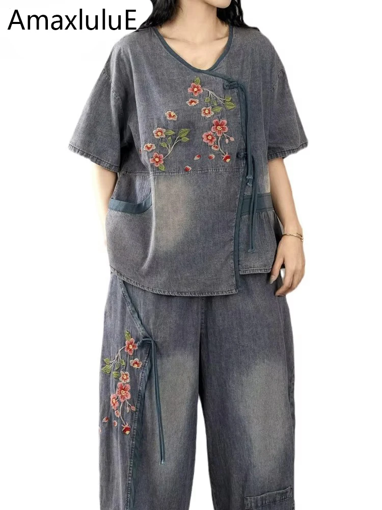 Amax luluE Chinese Spring Fashion Womens 2 Pieces Sets Ladies Leisure Vintage Outfits Embroidery Floral Denim Tops Classic Jeans
Amax luluE Chinese Spring Fashion Womens 2 Pieces Sets Ladies Leisure Vintage Outfits Embroidery Floral Denim Tops Classic Jeans